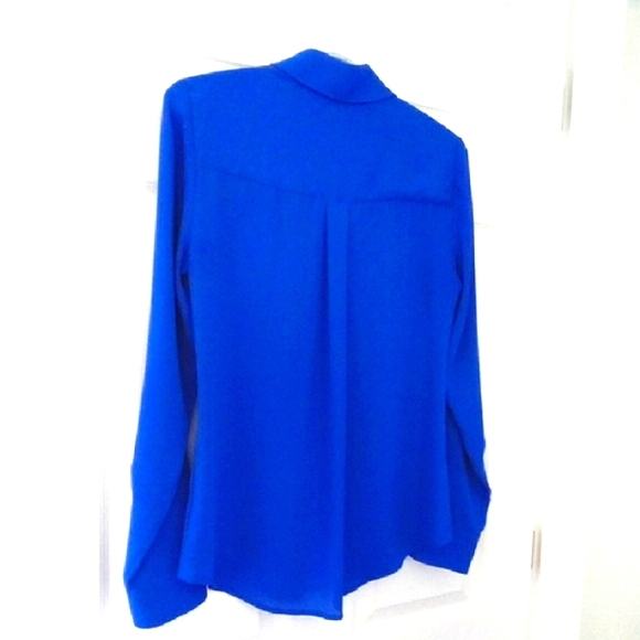 EXPRESS Portofino Women's Cerulean Blue Long Sleeve Button Down Shirt Small - Picture 7 of 11